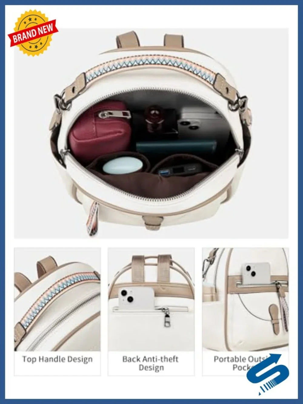 Women's Mini Backpack Purse Faux Leather Daypack with Pockets